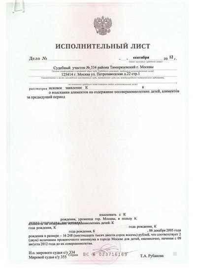 Анализ содержания исполнительного листа